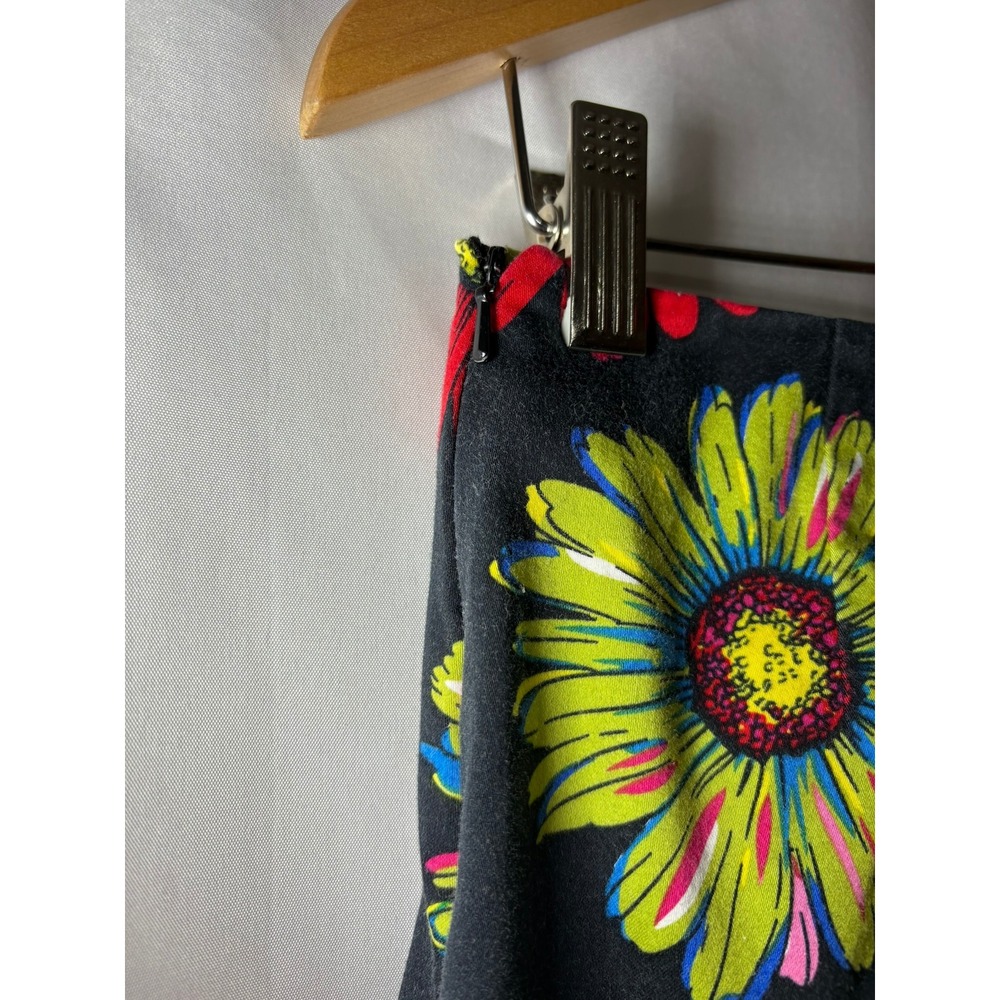 Andrea Viccaro Vintage Floral Daisy Print A-Line‎ Skirt Black Pink Yellow Size 6 - Picture 7 of 7